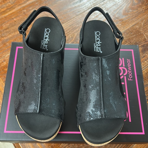 Corkys Black Metallic Volta II Wedge Sandals - Picture 2 of 6